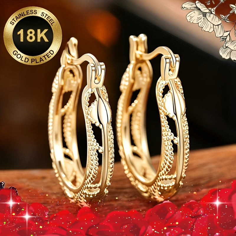 a pair 18k gold plated light luxury elegant geometric hoop