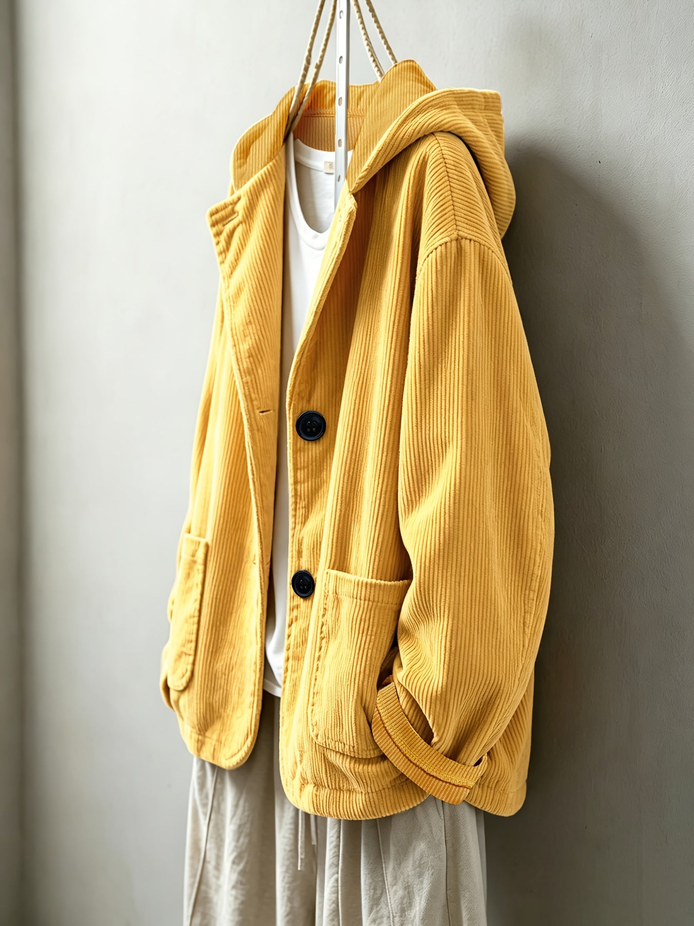 plus size womens loose retro textured corduroy hooded jacket