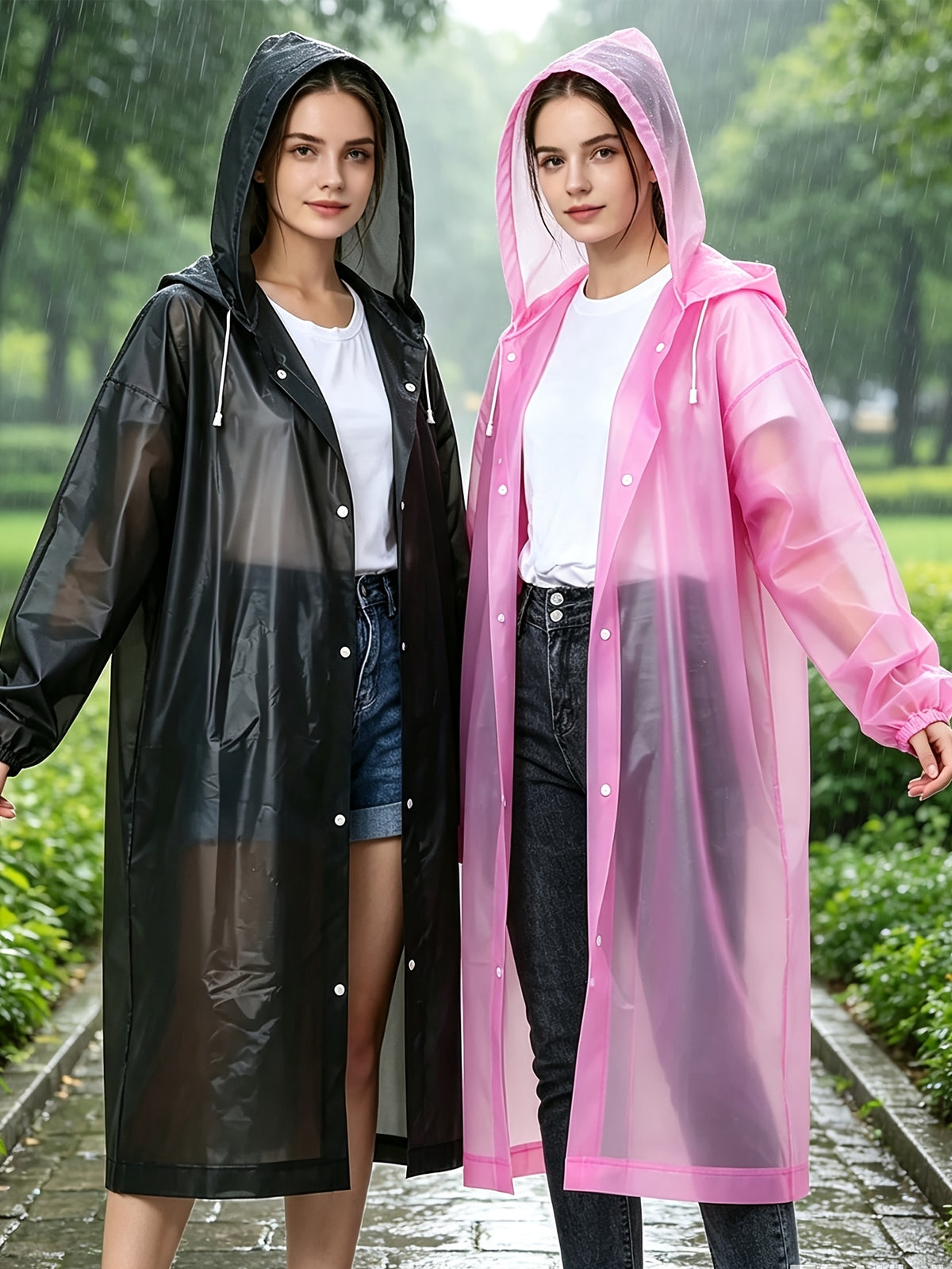 2pcs multicolor   long hooded raincoats   full