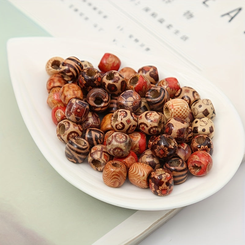 100pcs mixed wooden bead tribal pattern wood beads macrame