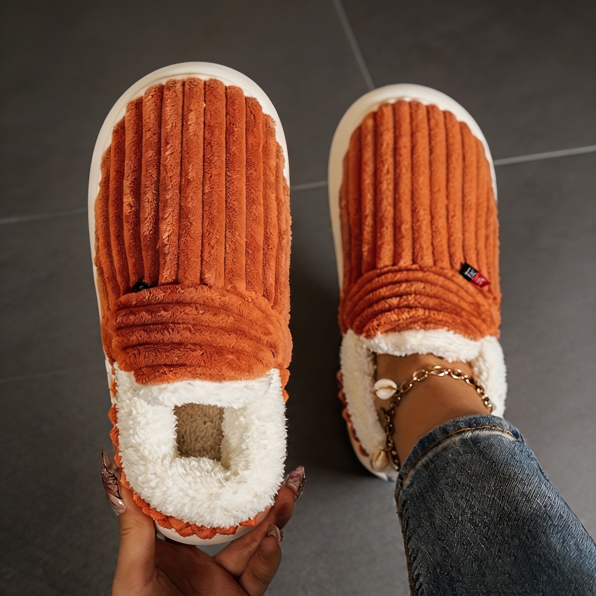 fashionable   warm fleece lined slippers casual