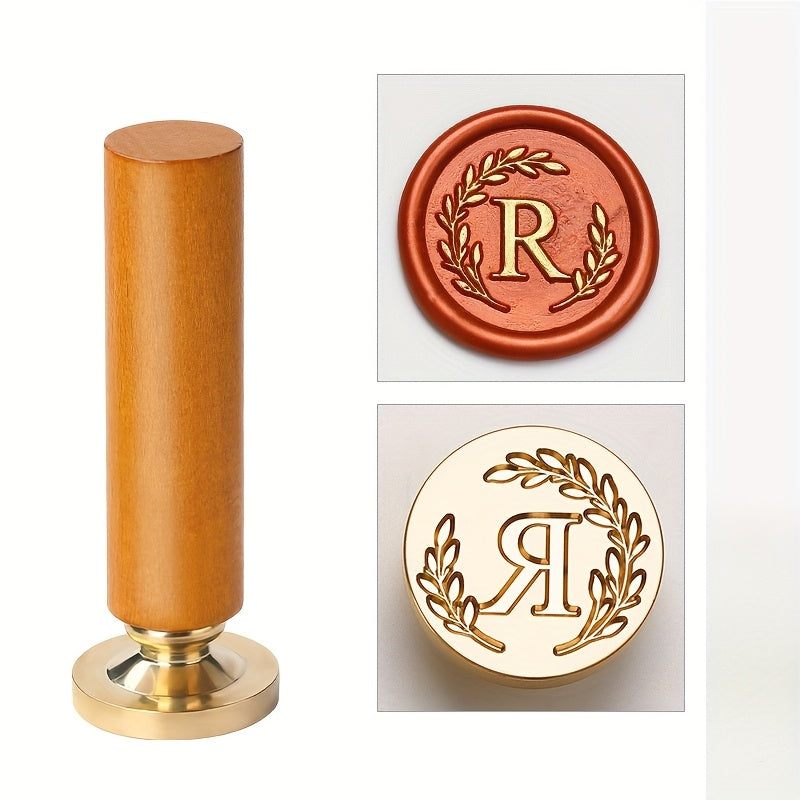 1 set retro letter wax sealing set yellow wooden handle wax