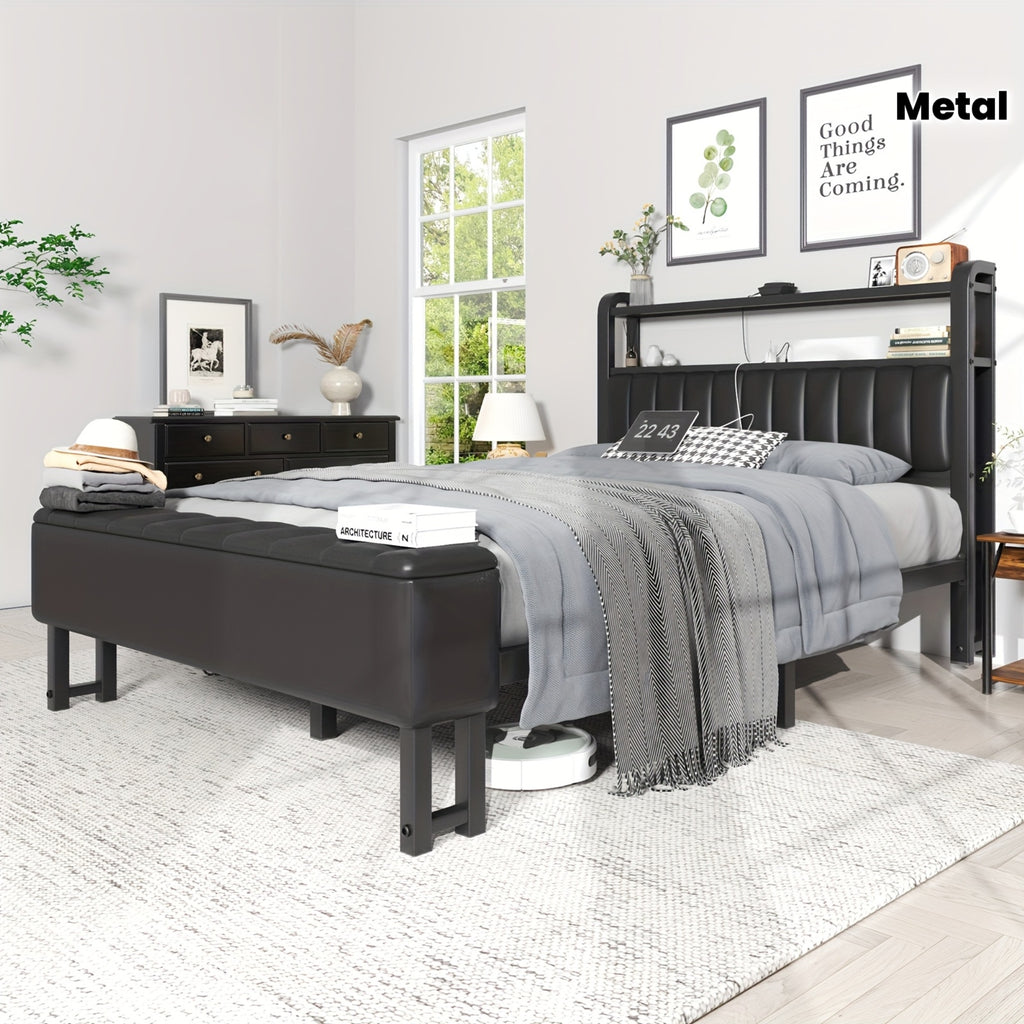 metal platform bed storage   upholstered headboard