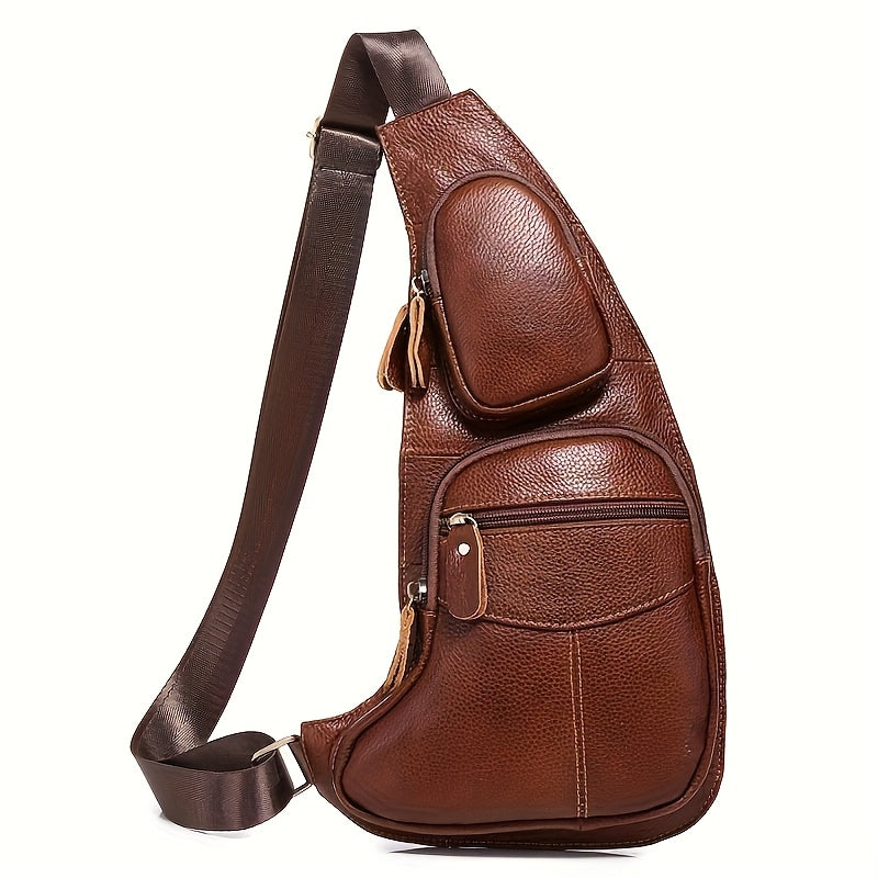 mens genuine cowhide belt bag multiple zipper compartments