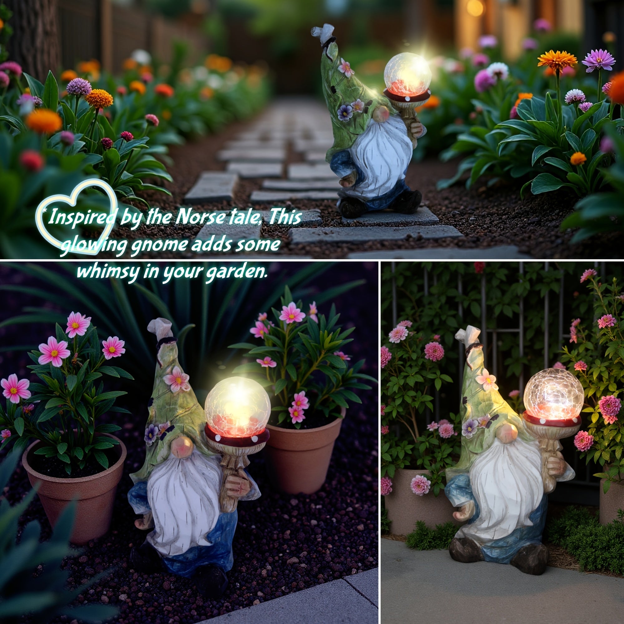 fairy garden decor gnome statue   light resin