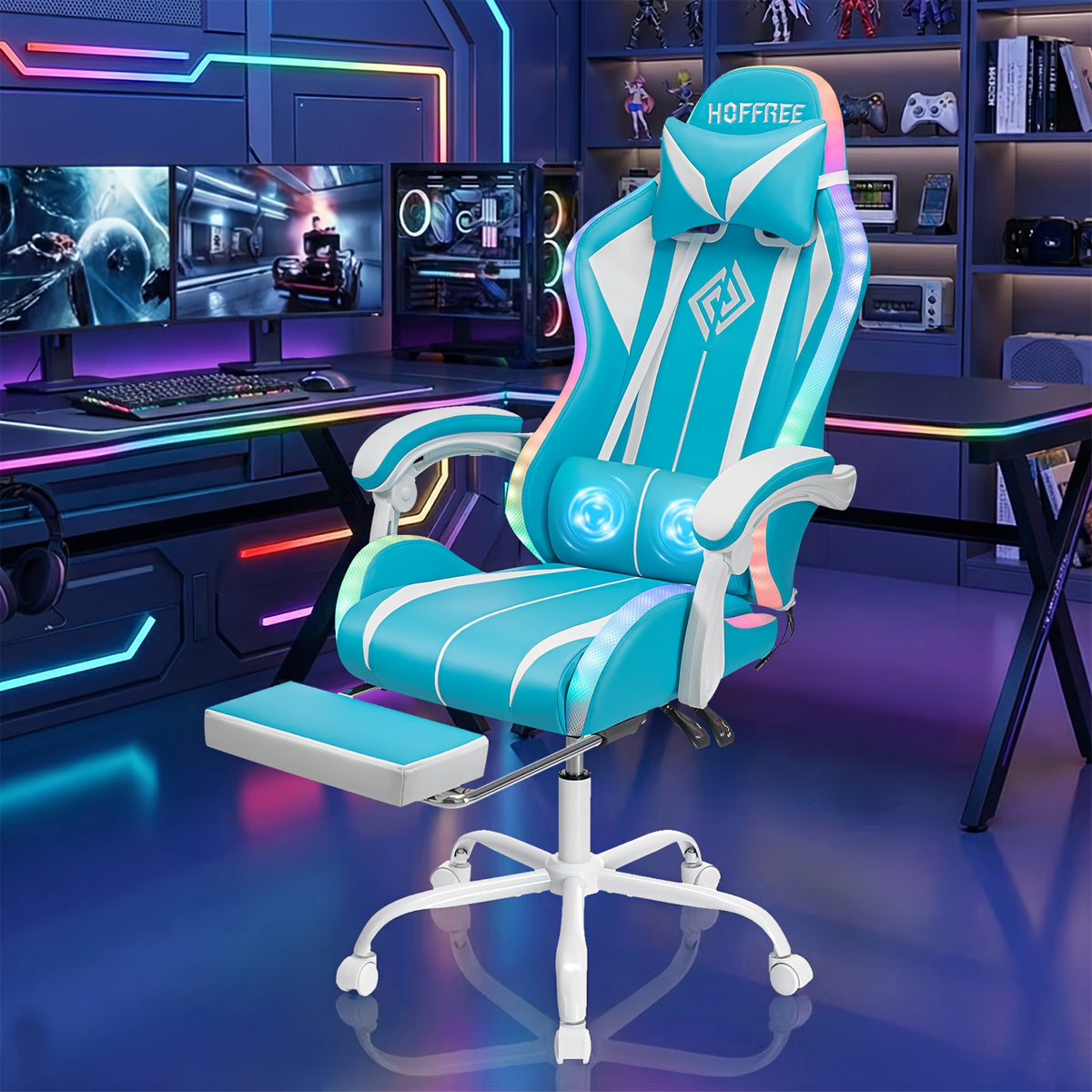 rgb gaming chair led lights massage ergonomic computer chair