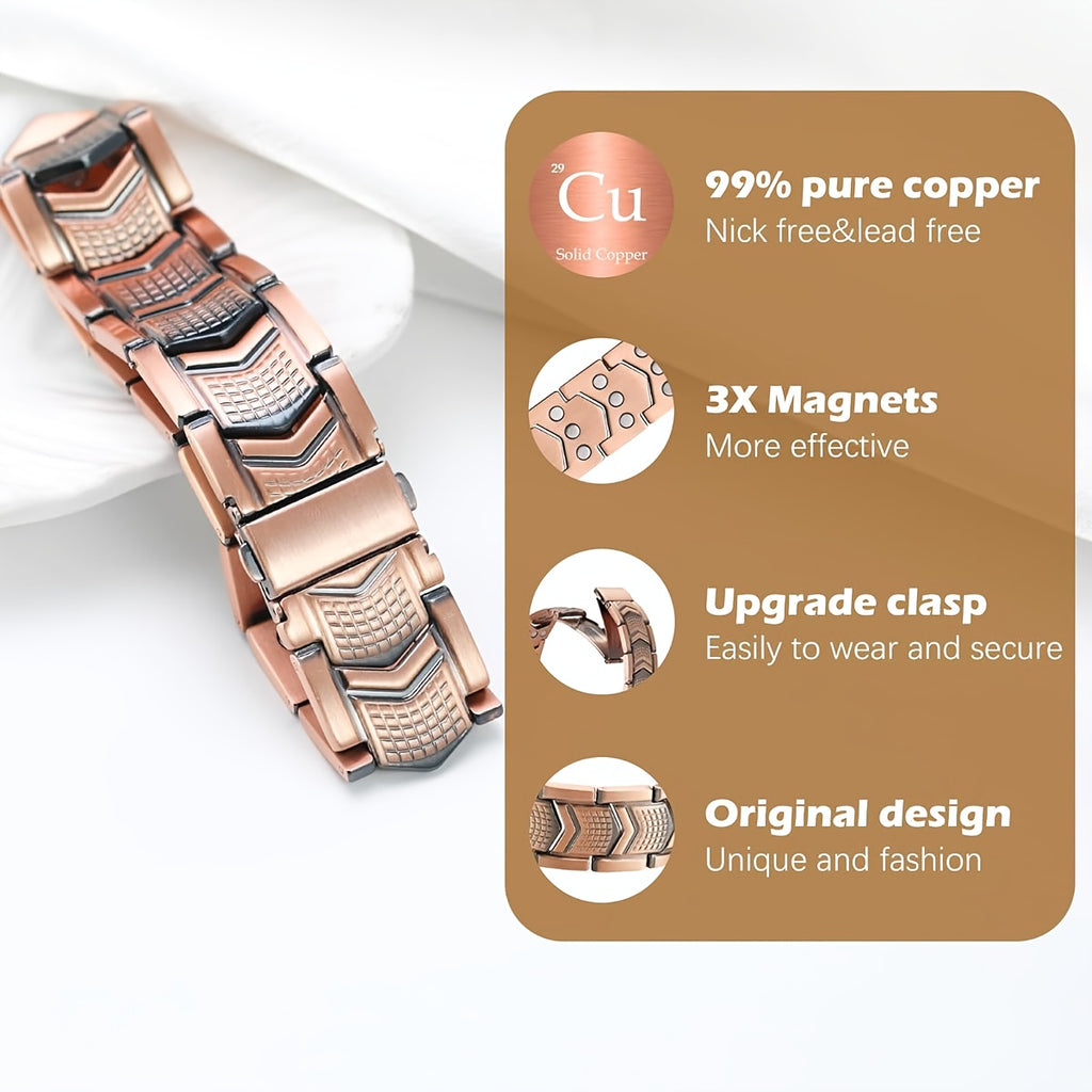 mens 3x strength copper magnetic bracelet heavy duty copper