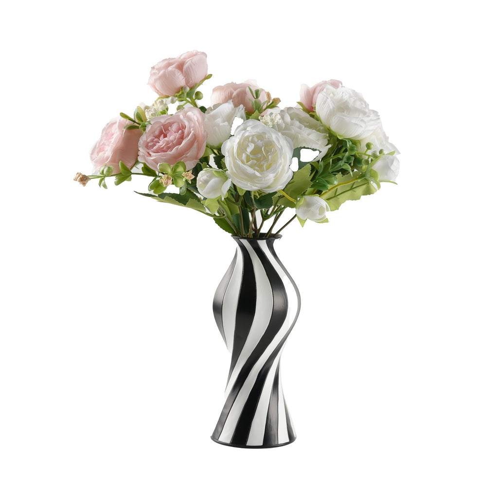 modern   abstract twisted resin vase black white