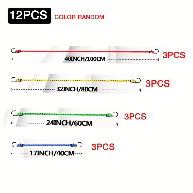 12 random color heavy duty elastic ropes hooks including 8mm