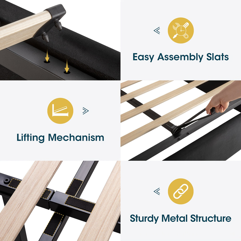 lift storage bed frame velvet vertical channel