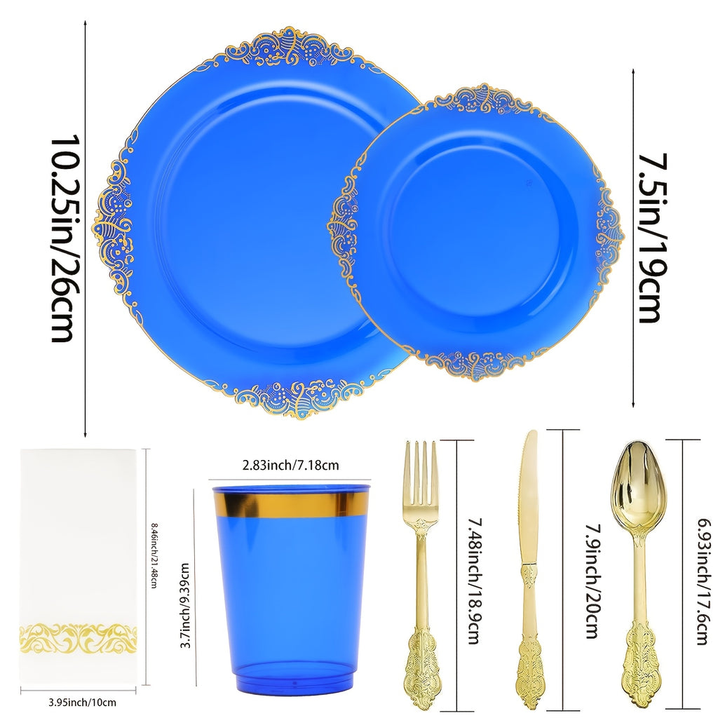 145pcs transparent blue disposable plastic tableware set