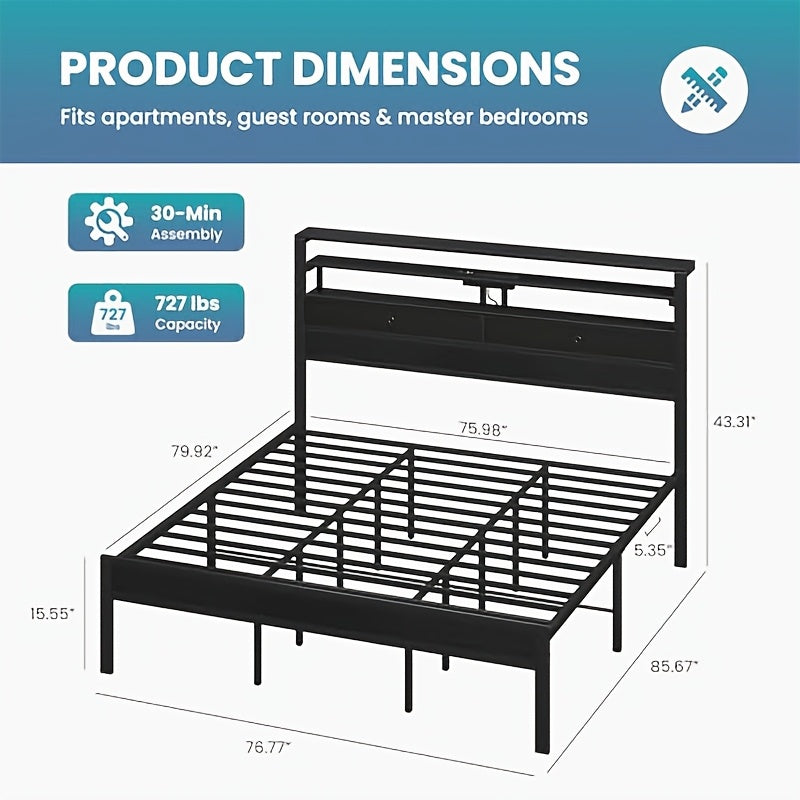 black led platform bed frame charging station 3 tier side