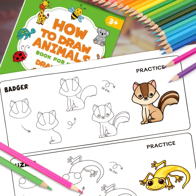 1 book 32 pages draw animals childrens book