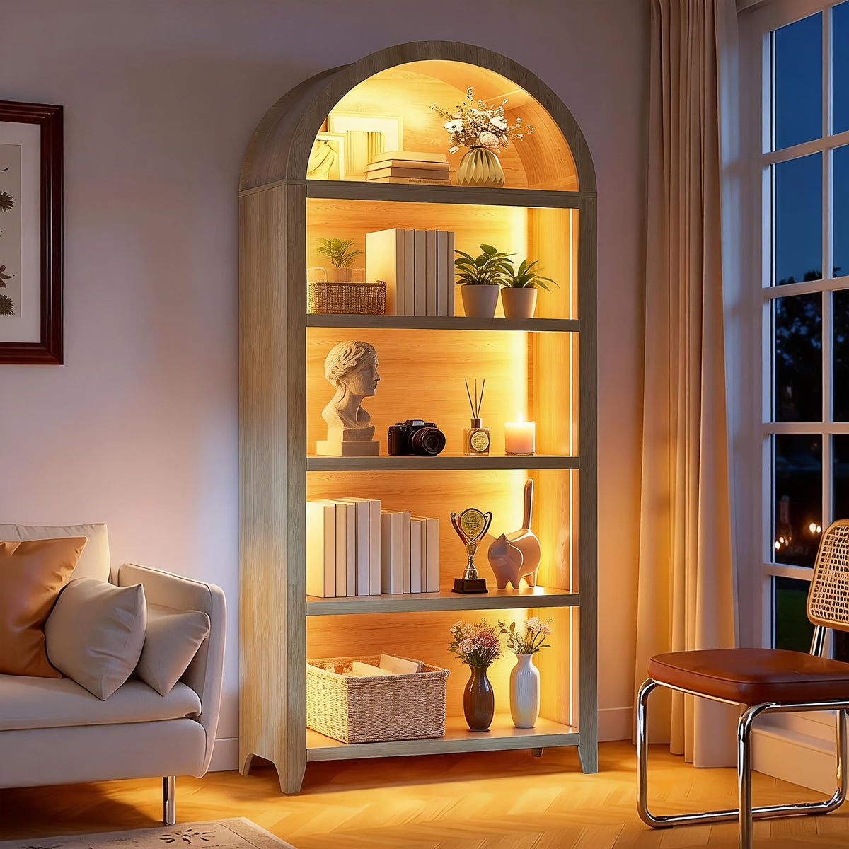 68 9 arched display bookshelf cabinet 5 tier open storage