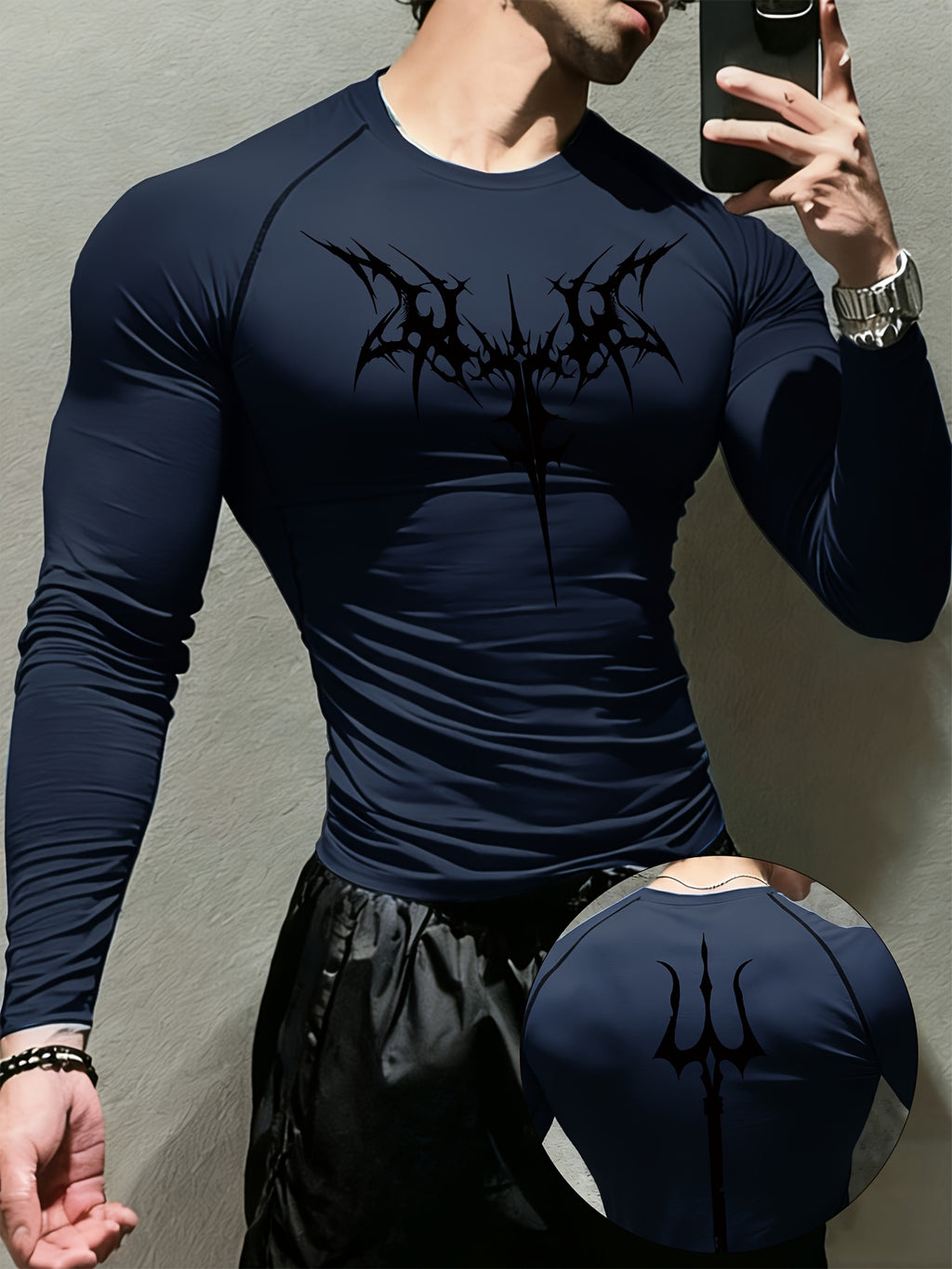 gym workout mens printed long sleeve shirt   symbol