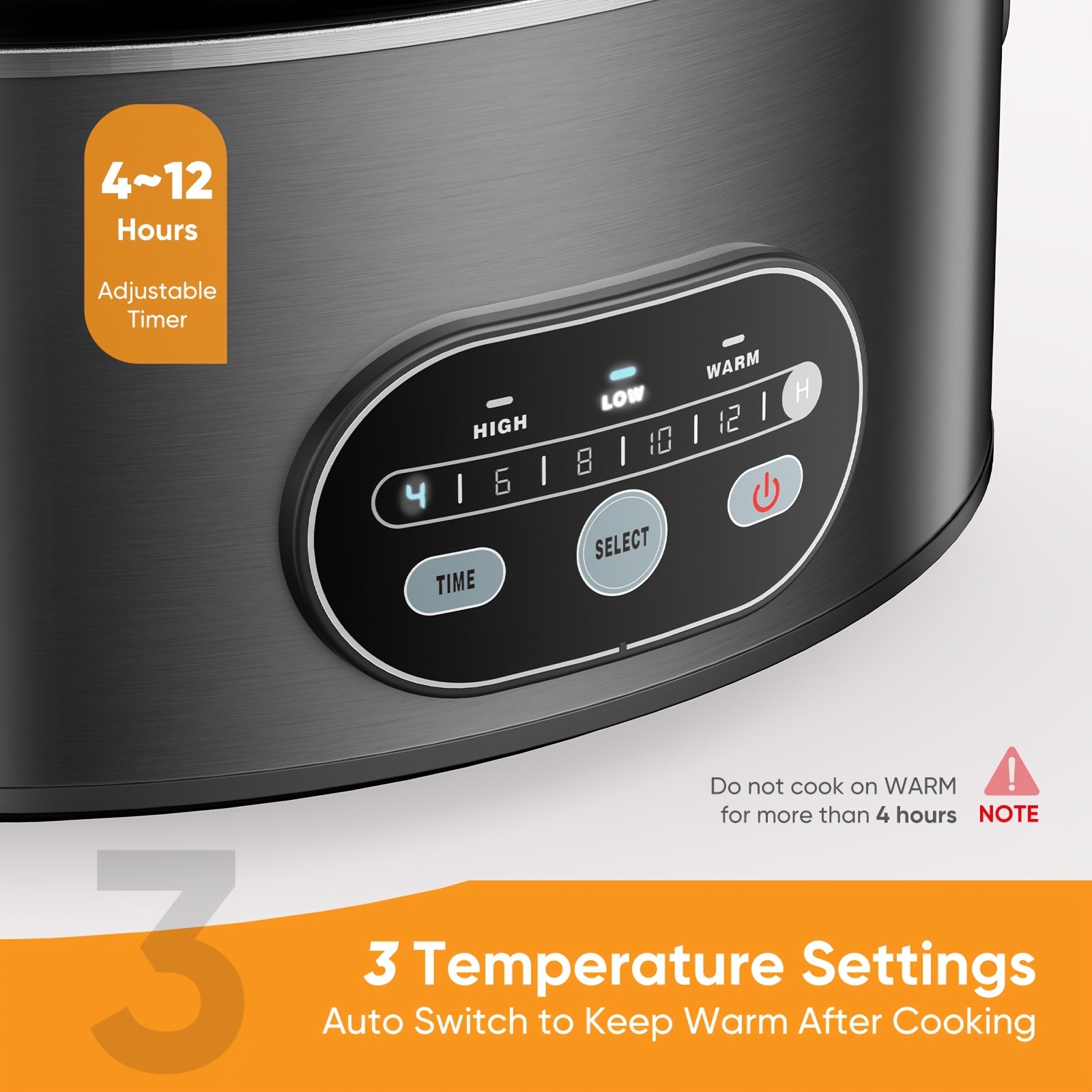 6 8 qt large electric slow cooker 3 heating settings