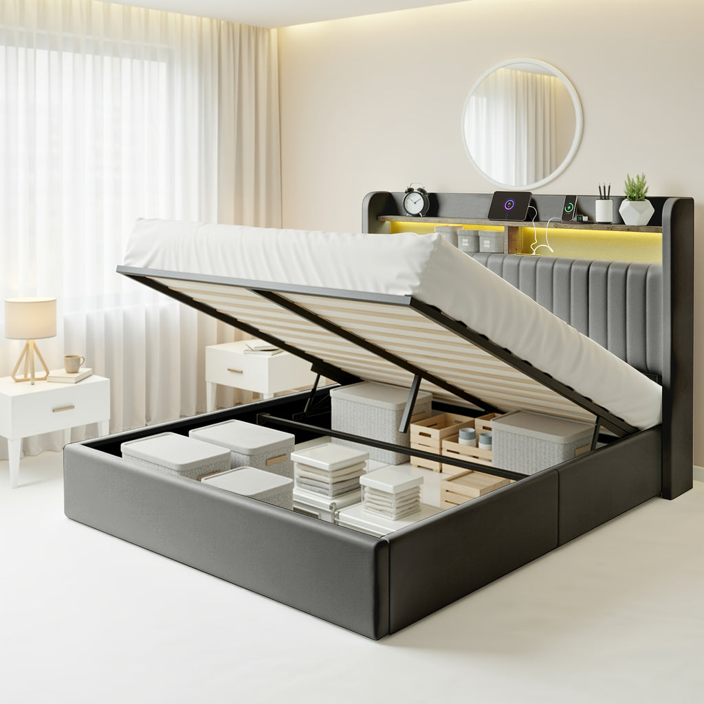 lift storage bed frame velvet vertical channel