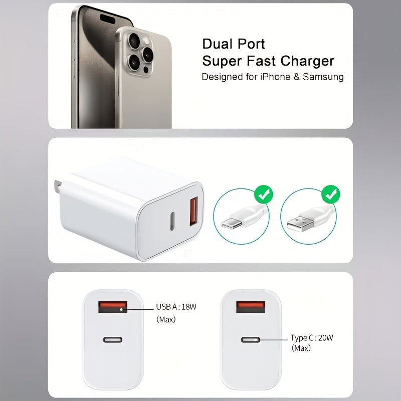 20w usb c fast phone charger type c power adapter 2 port