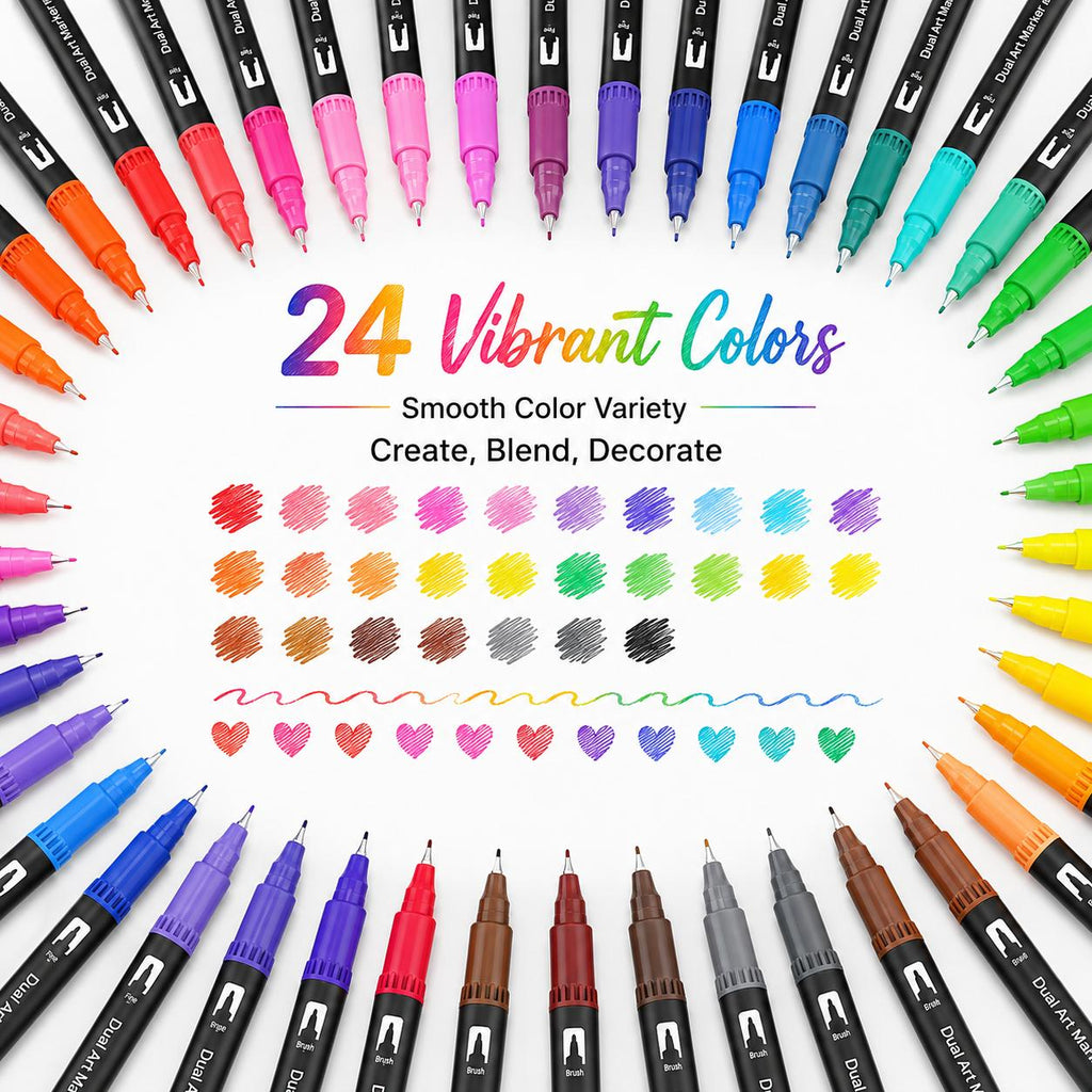 24 pack double tip coloring drawing pens rich