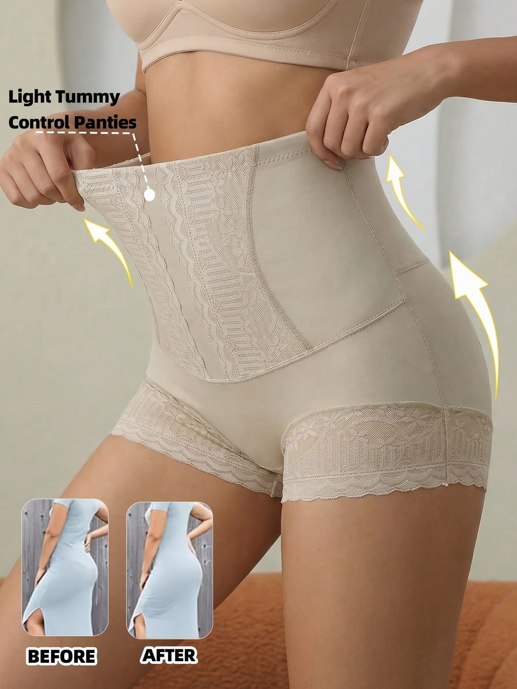 high waisted tummy control shapewear panties women lace trim