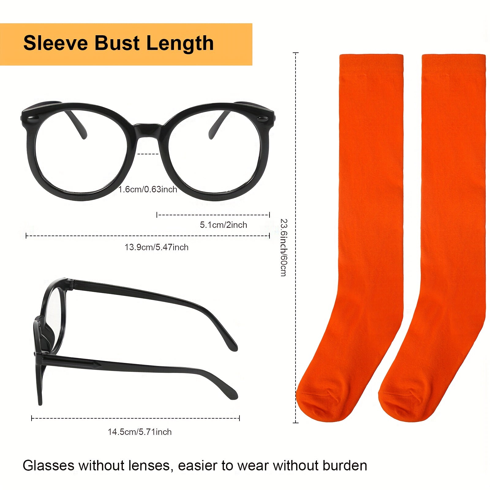 set womens halloween costume including an orange turtleneck