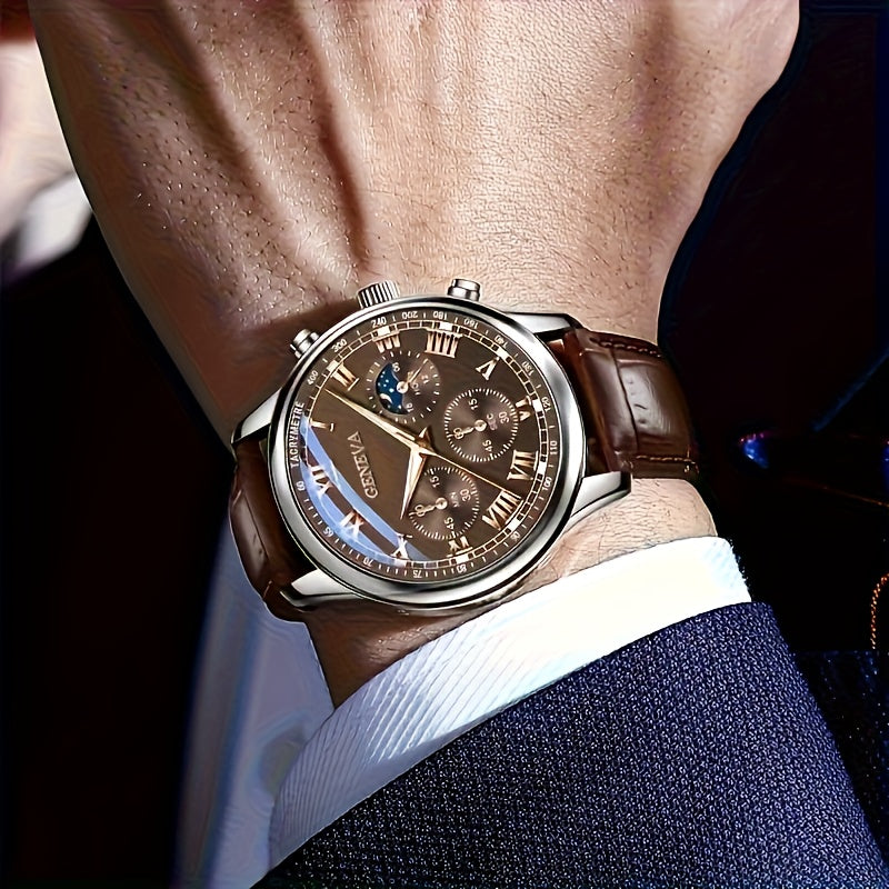 mens luxurious business faux leather round hand pointer