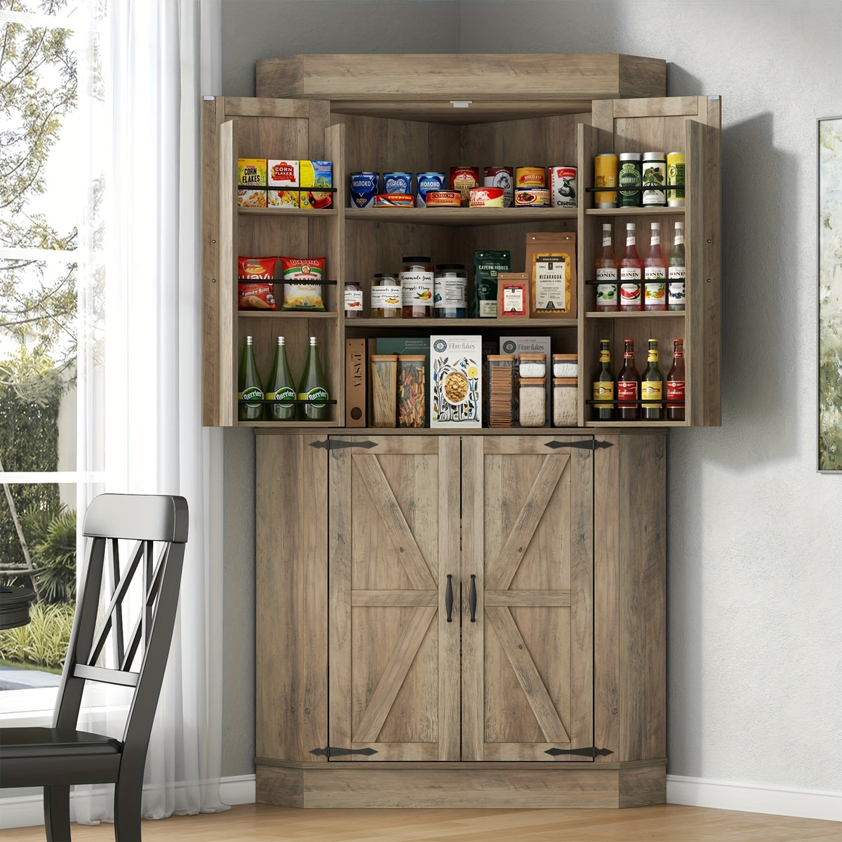 71 farmhouse kitchen pantry cabinet doors shelves tall