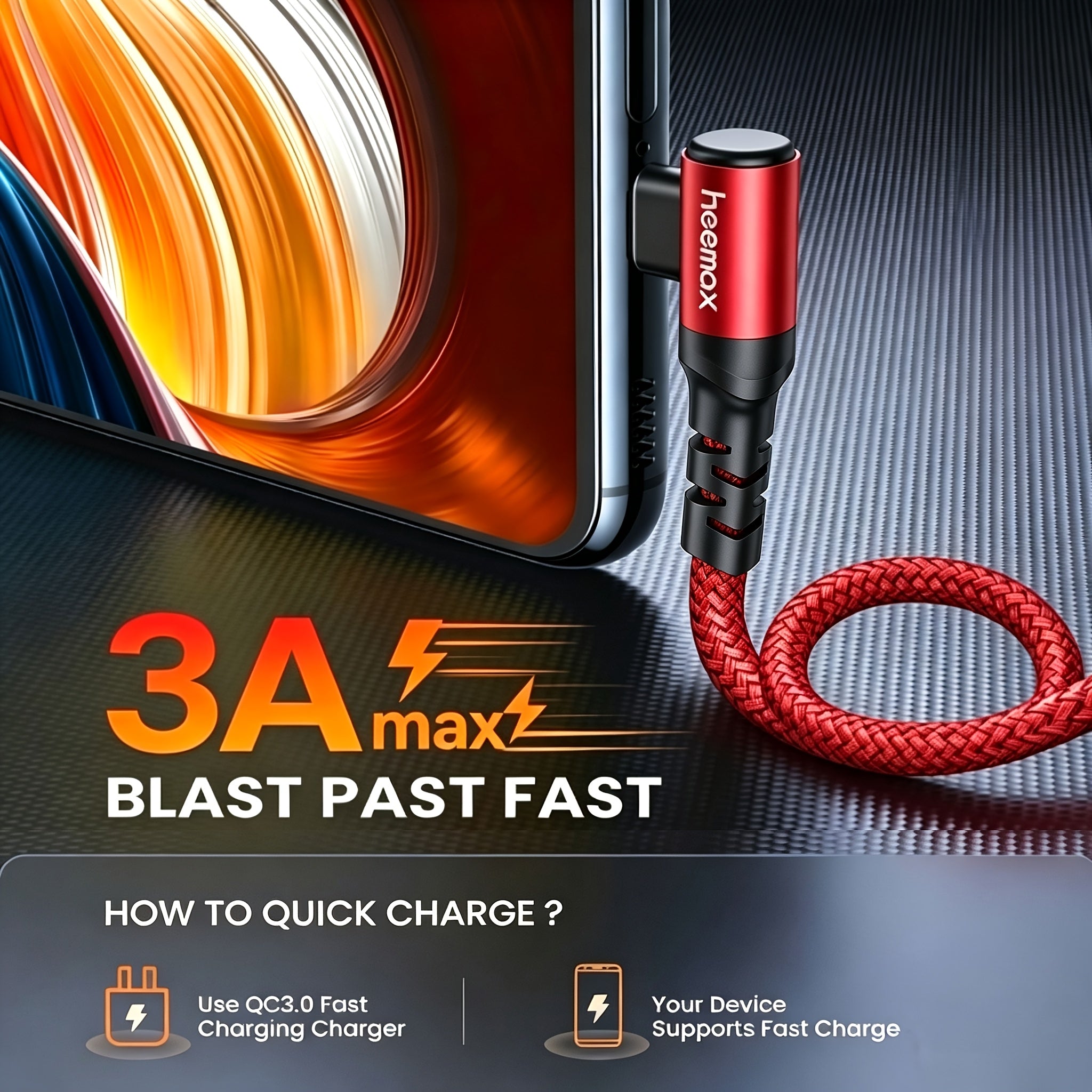 90 degree usb c charging cable 3a fast charging right angle