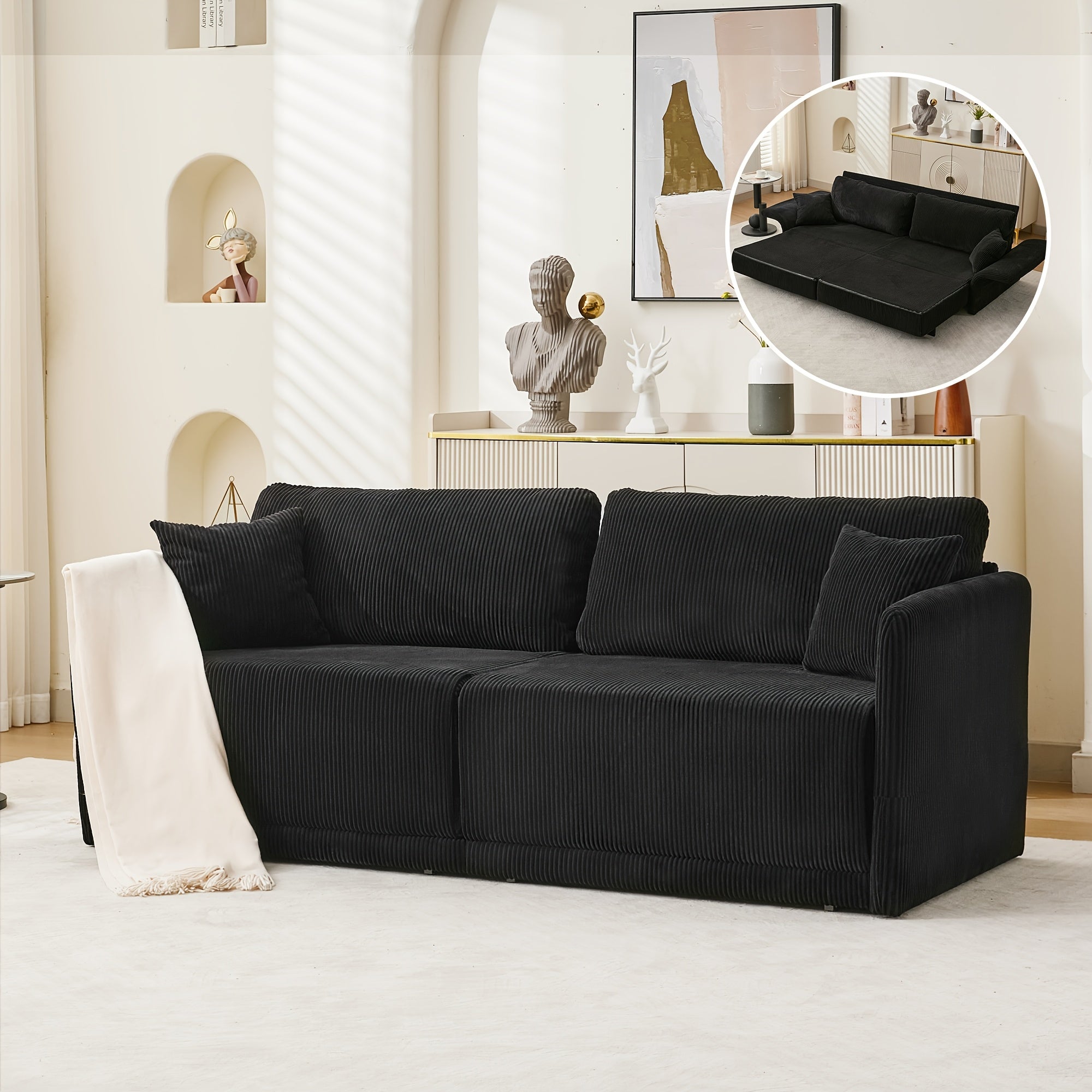 sleeper sofa bed set 2 in 1 convertible 2 seater corduroy