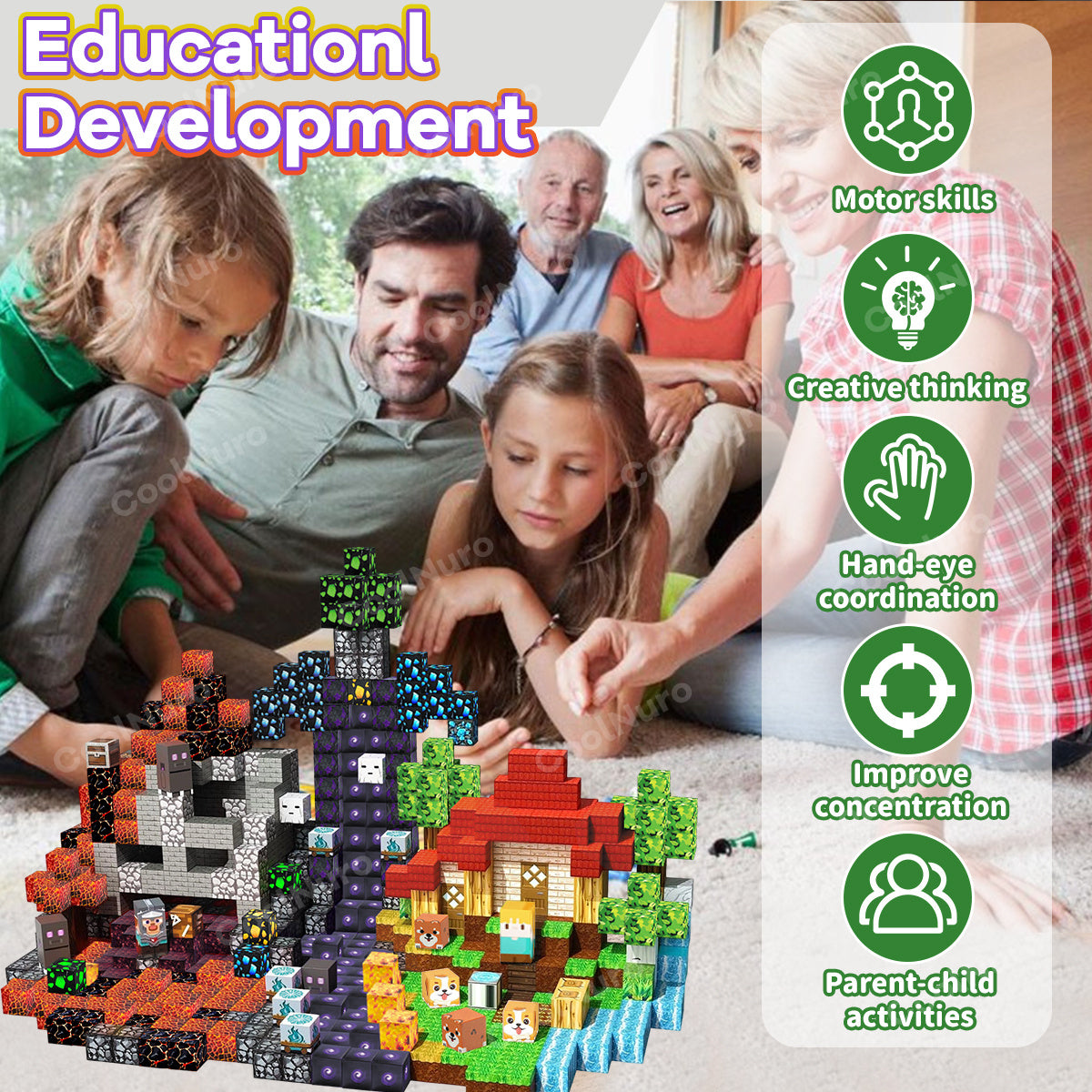 magnetic building block toy lava adventure halloween scene