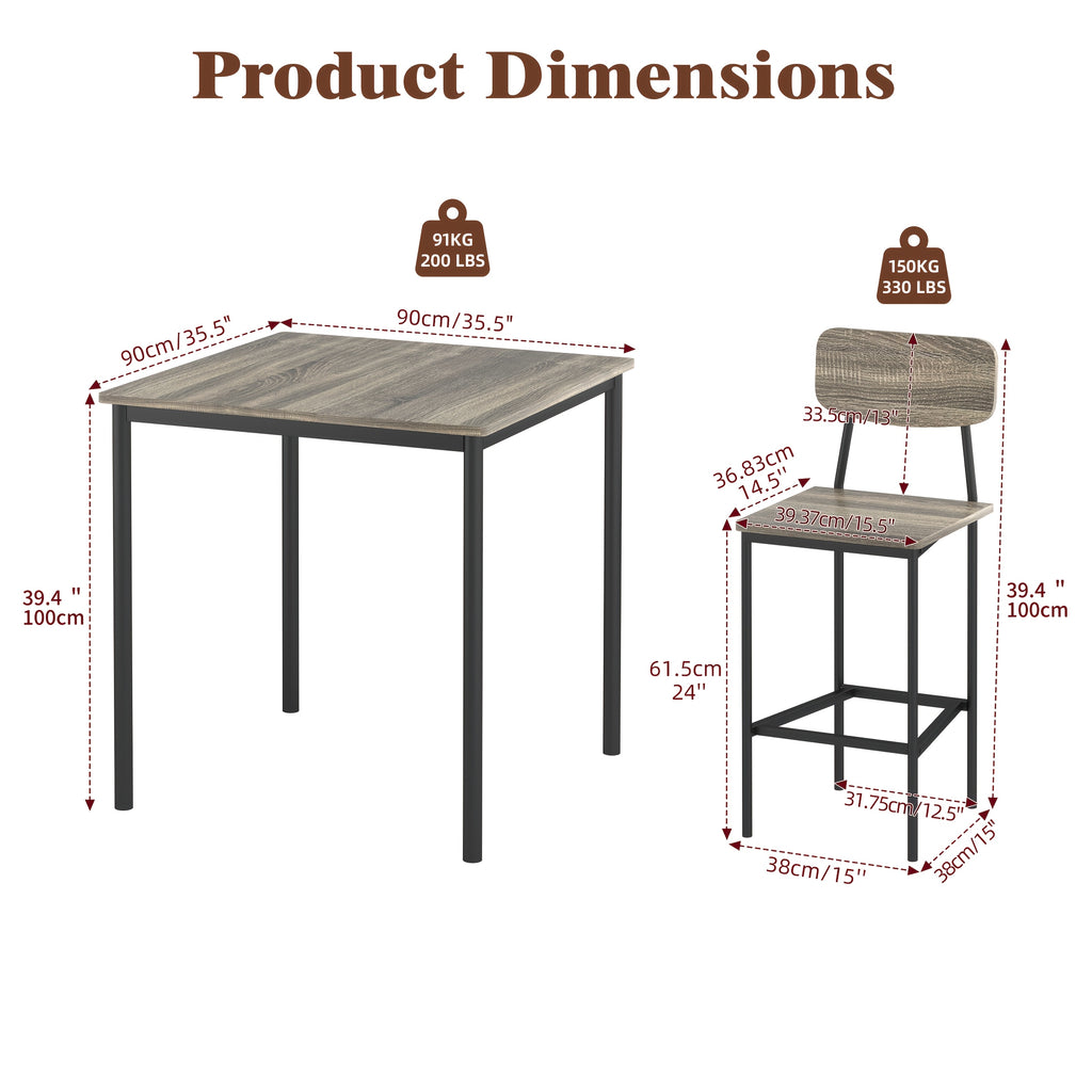 5pcs industrial dining table set 4 rectangular