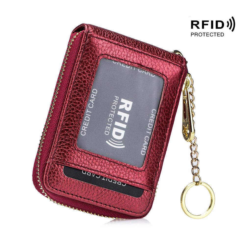 women rfid credit card holder wallet keychain id window