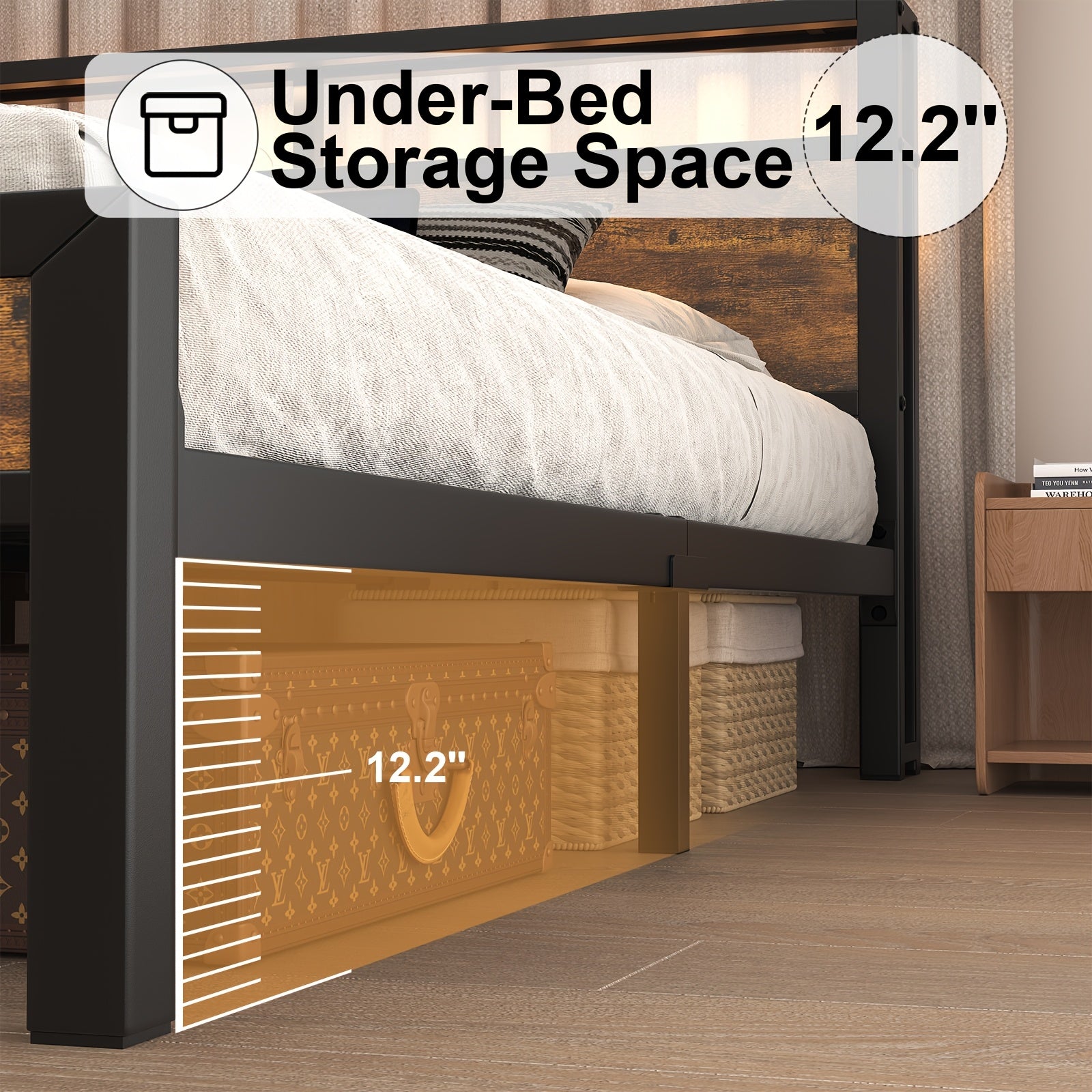 full queen king size bed frame storage metal platform bed