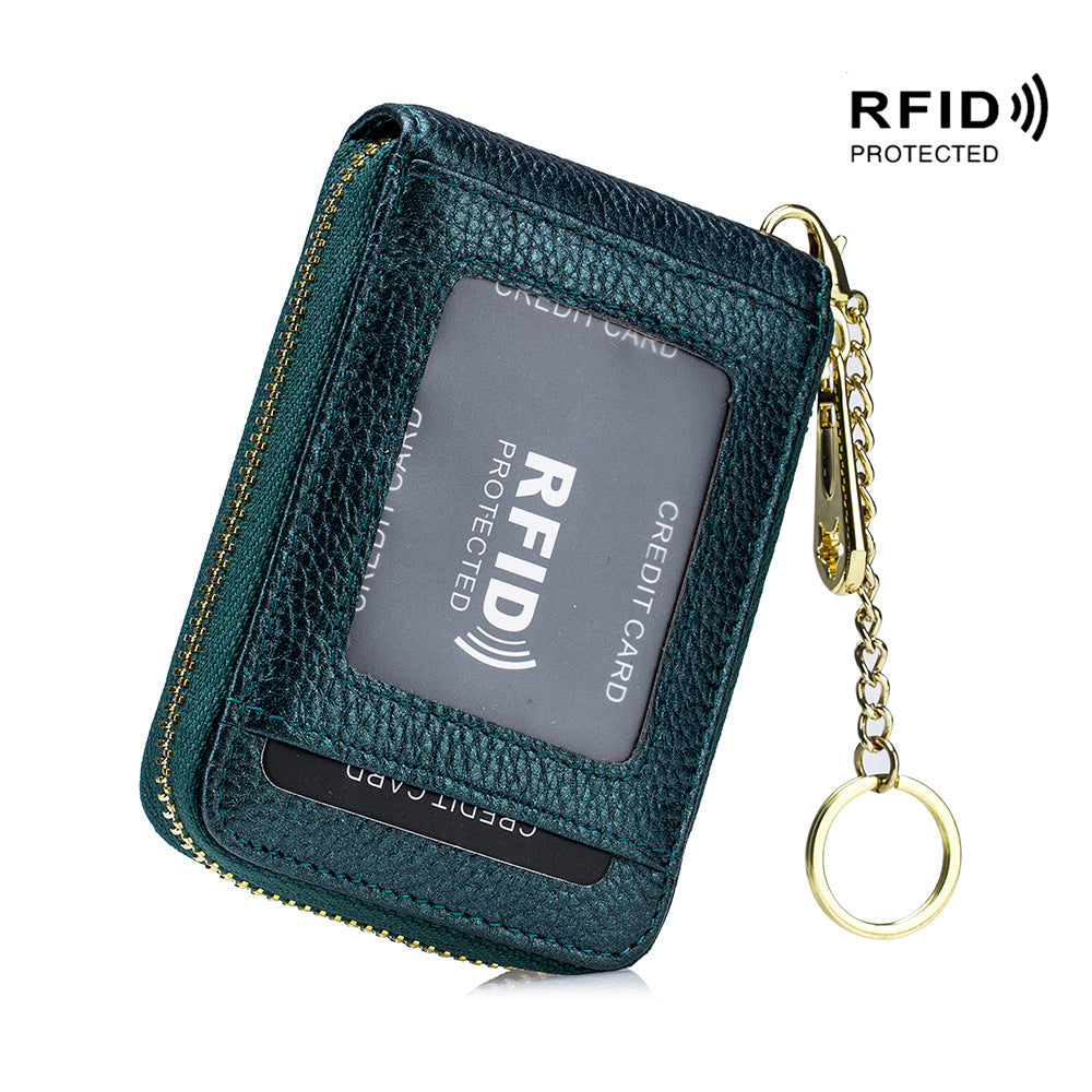 women rfid credit card holder wallet keychain id window