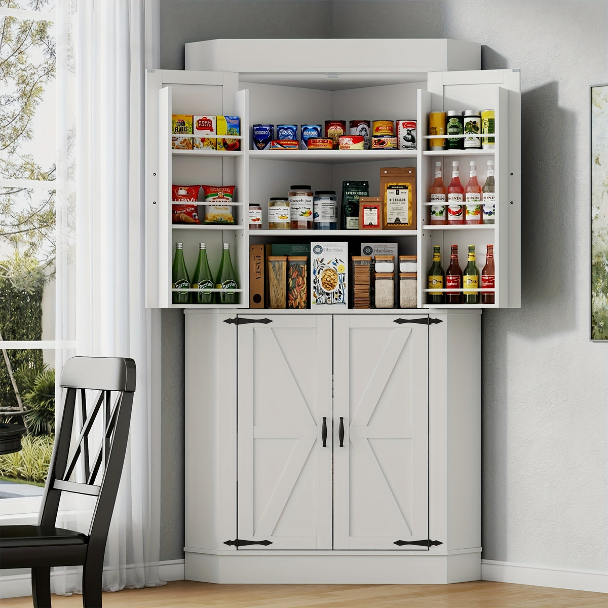 71 farmhouse kitchen pantry cabinet doors shelves tall