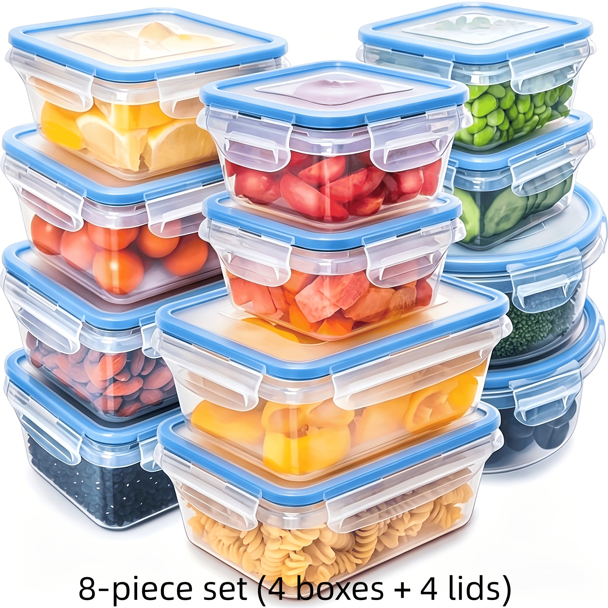8pcs set   4 containers 4 lids multi size transparent