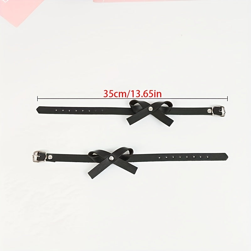 2pcs womens black pu bow anklet   adjustable