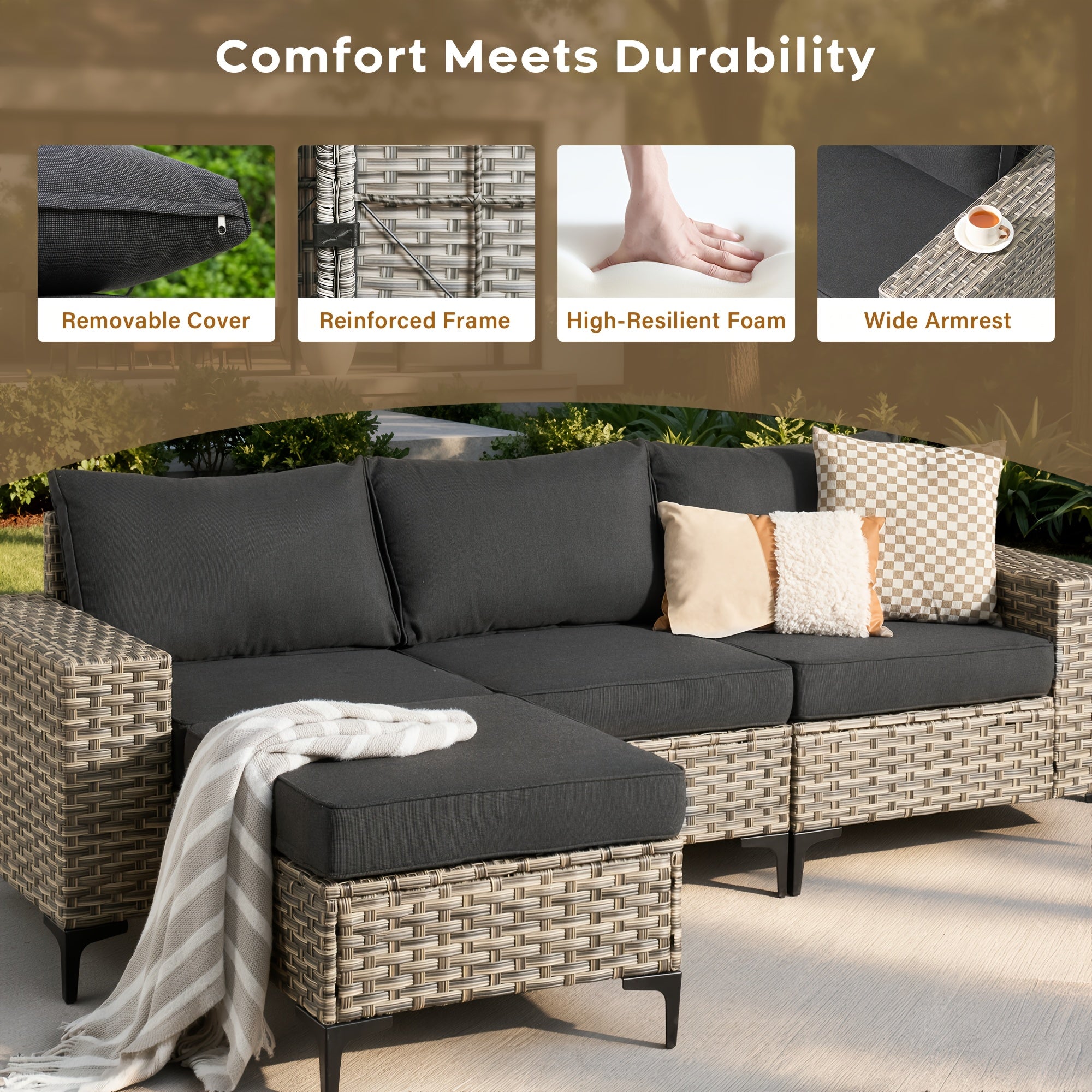5 8pcs handcrafted outdoor patio rattan sofa set grey metal