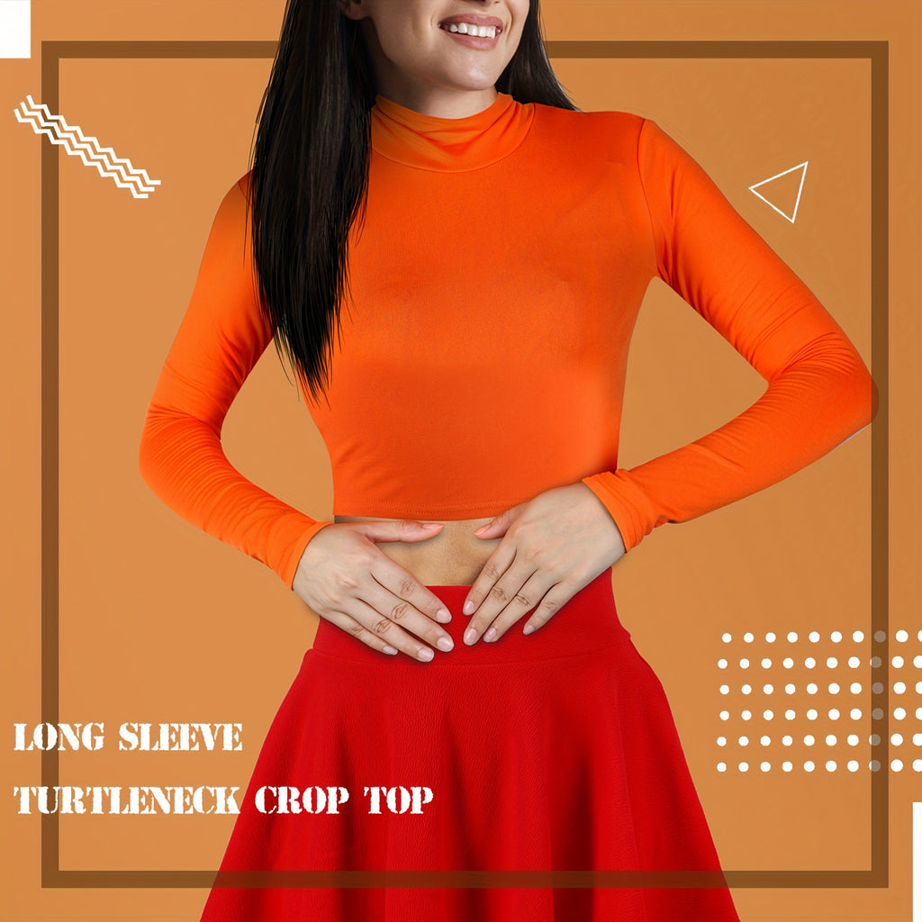set womens halloween costume including an orange turtleneck