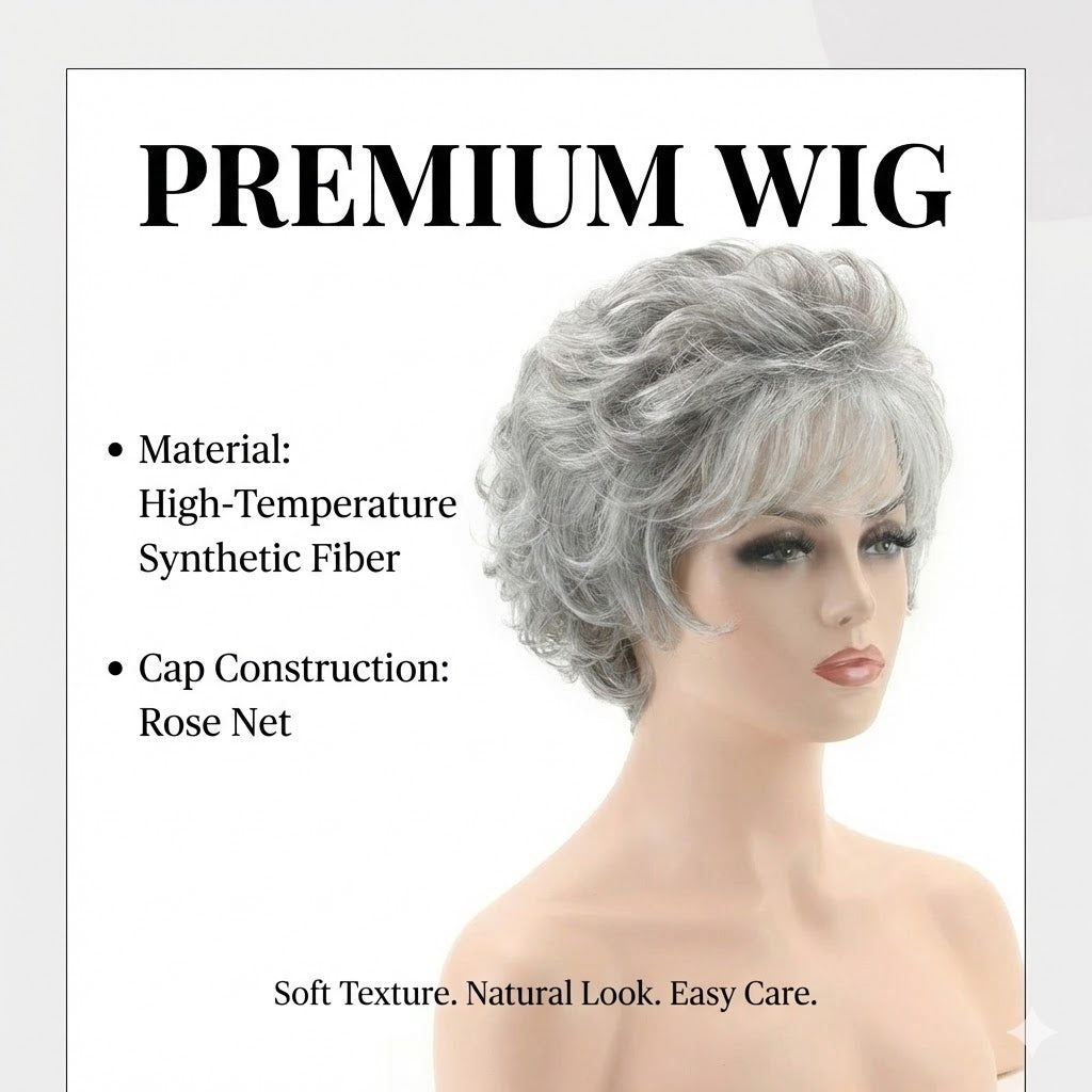 popular silvery gray short wavy wig women featuring a fluffy