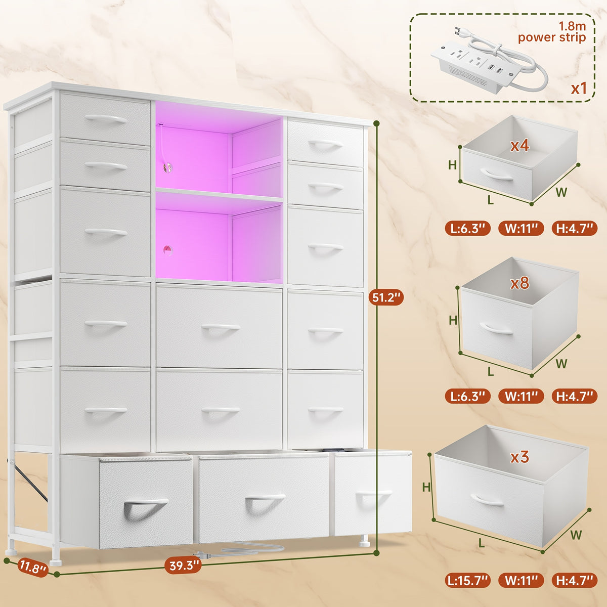 15 drawer tall dresser 20 color led lights bedroom