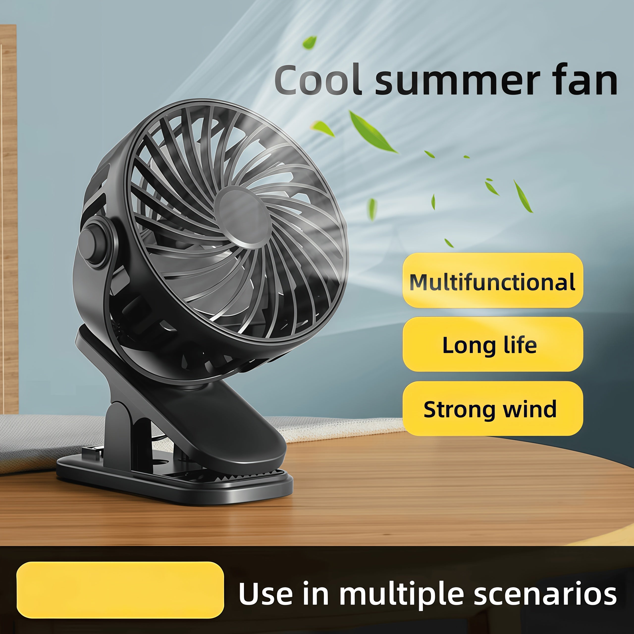 portable clip fan rechargeable usb desk fan type c charging