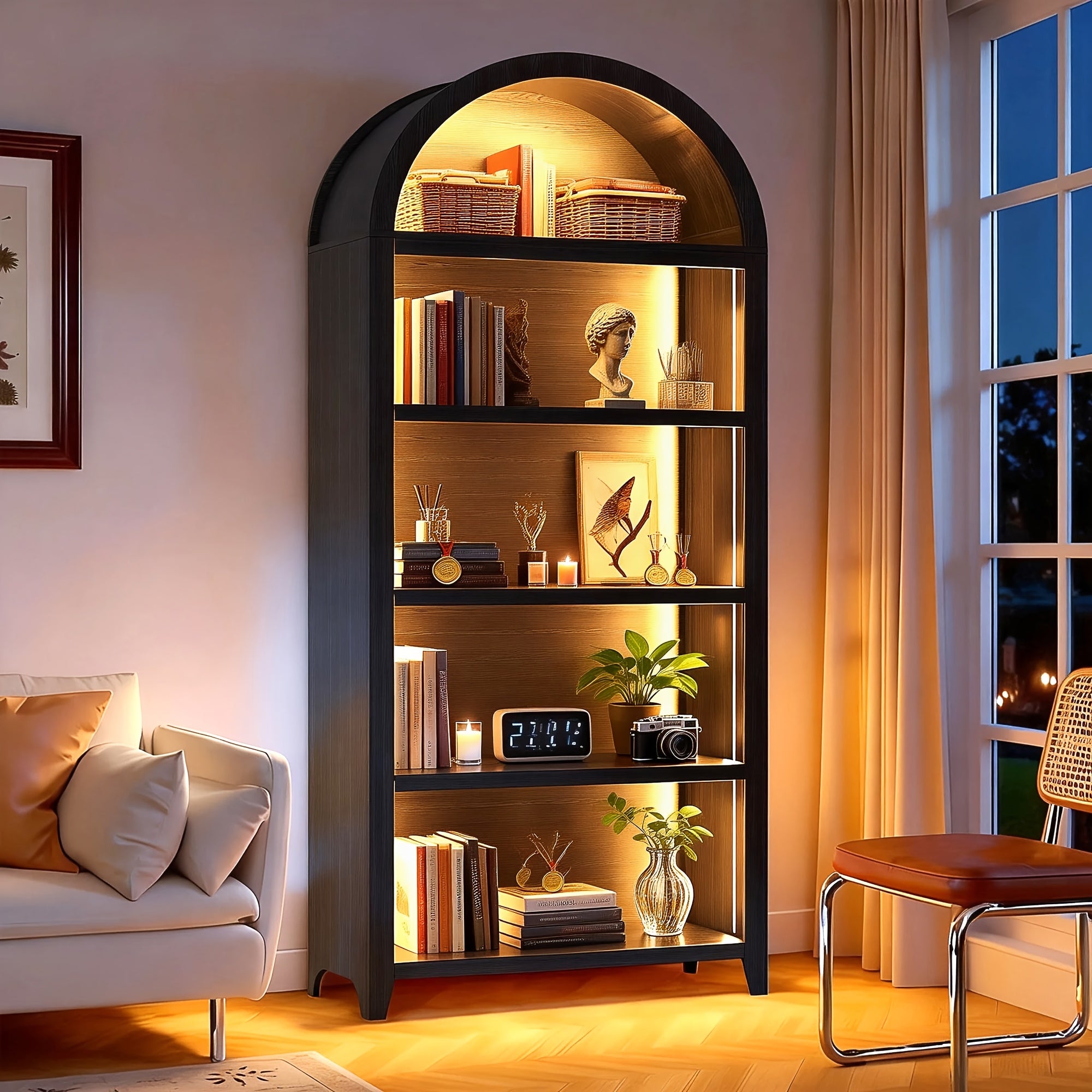 68 9 arched display bookshelf cabinet 5 tier open storage
