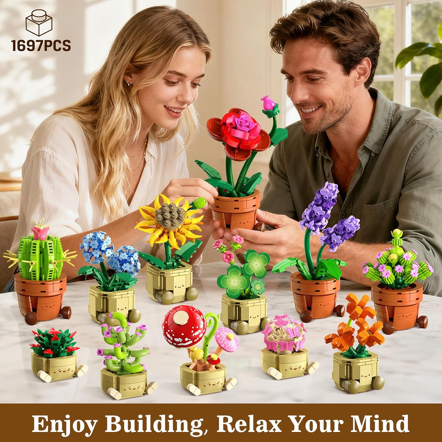 flowers plants mini building set   1697pcs botanical