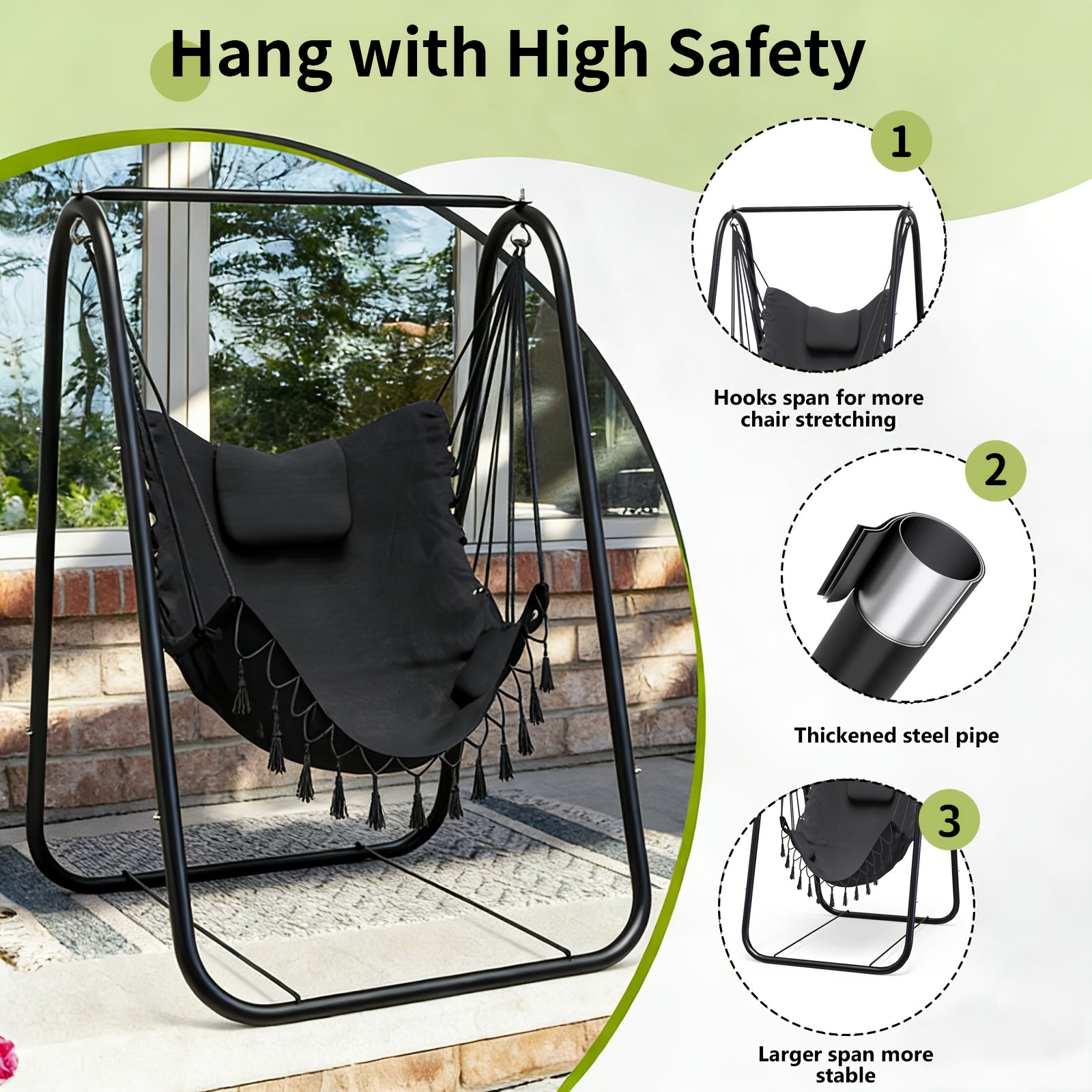 outdoor swing chair a stand featuring a   metal hammock