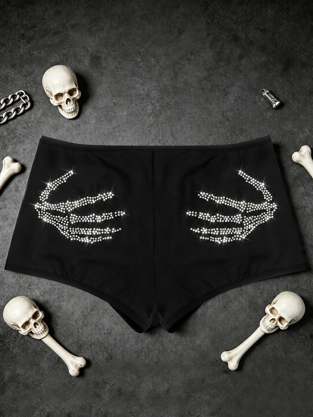 dark gothic hot fix   skull palm womens boyshort