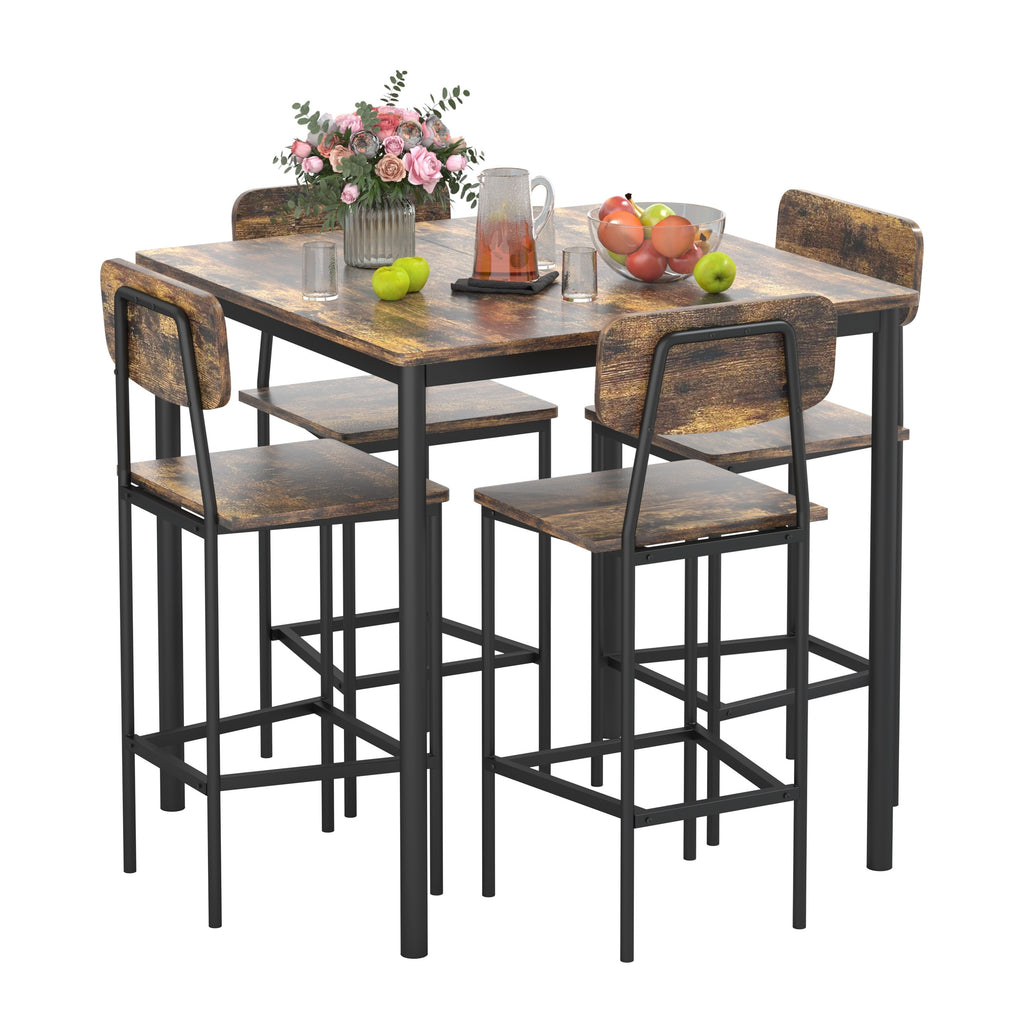 5pcs industrial dining table set 4 rectangular