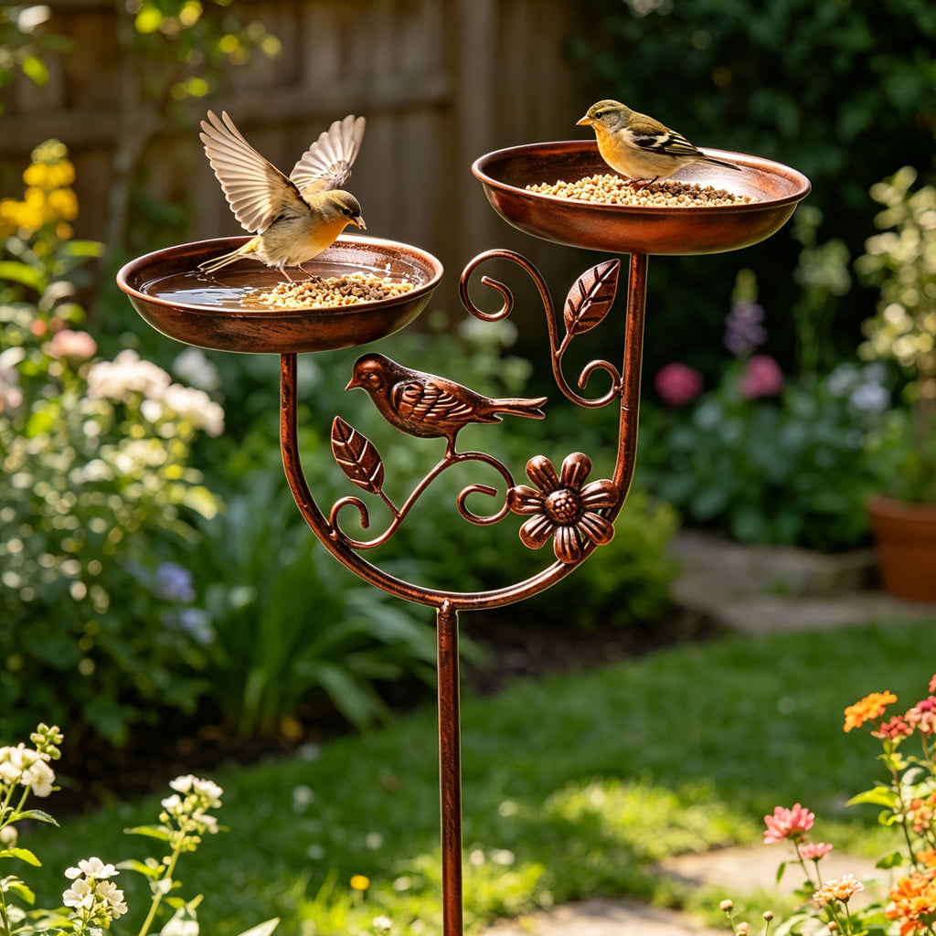 1pc garden metal bird bath detachable double bowl design