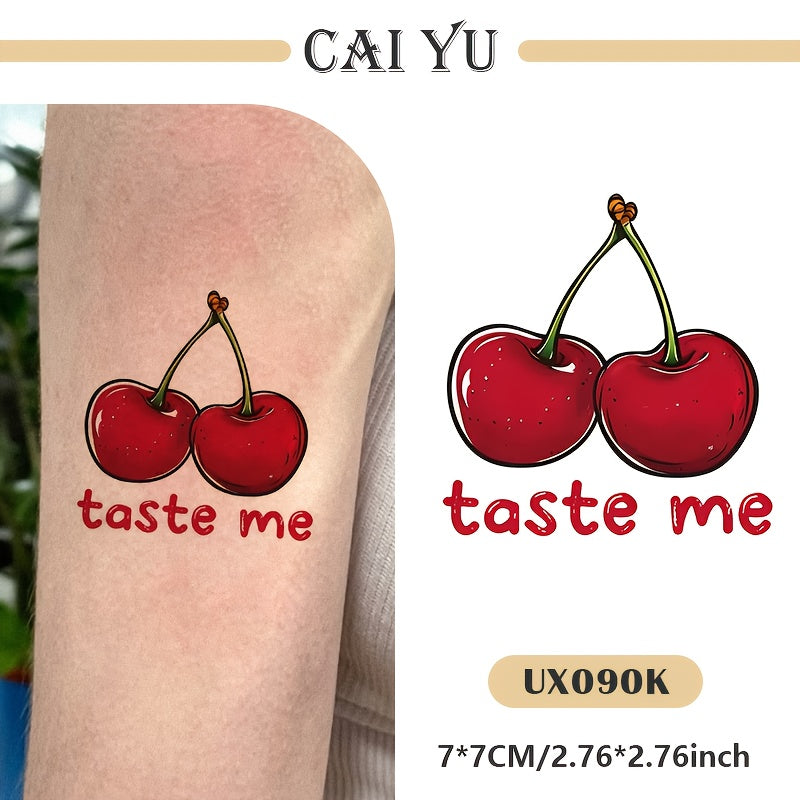 a sweet edgy cherry art temporary tattoo sticker featuring
