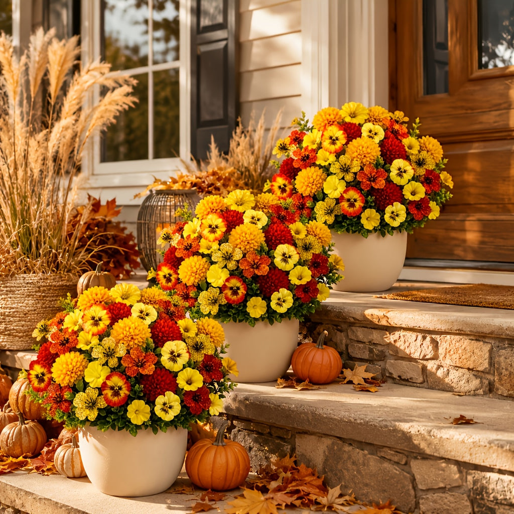 26pcs autumn artificial flowers yellow red orange mixed